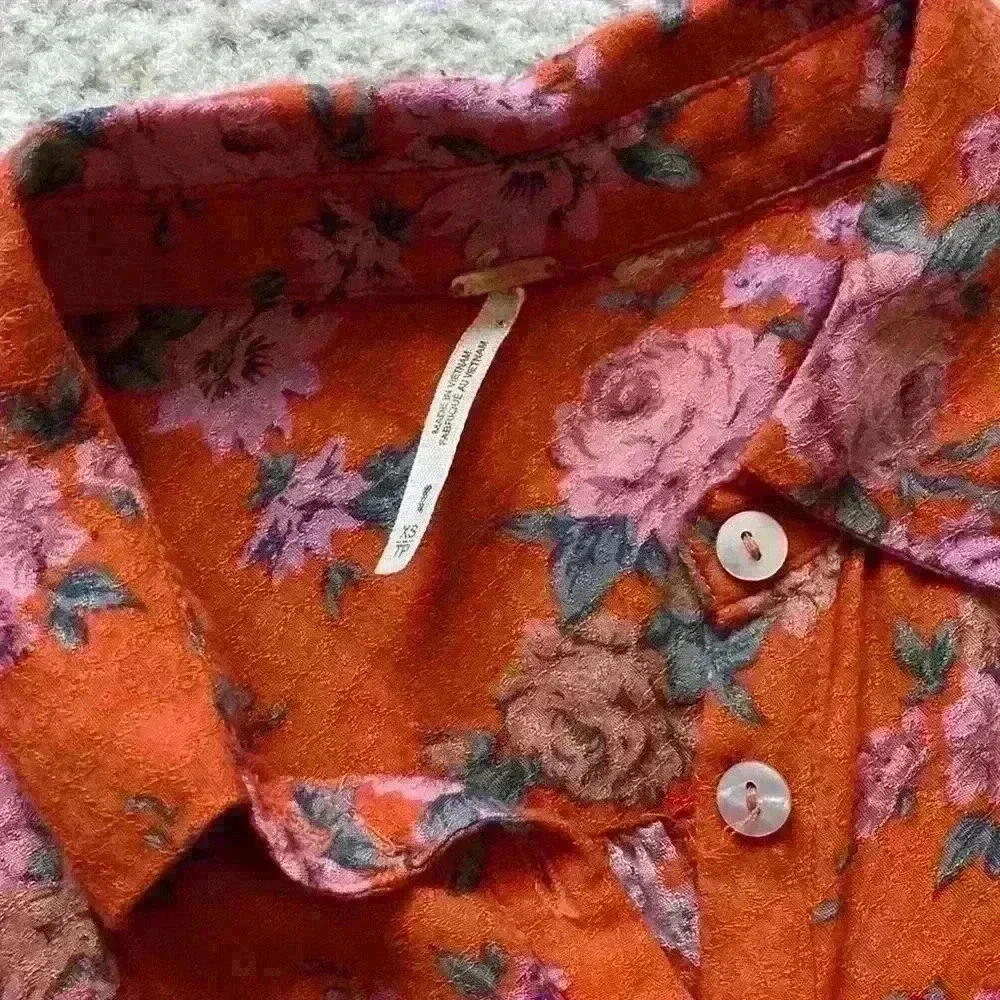 Free People Celia Floral Front Tie Blouse